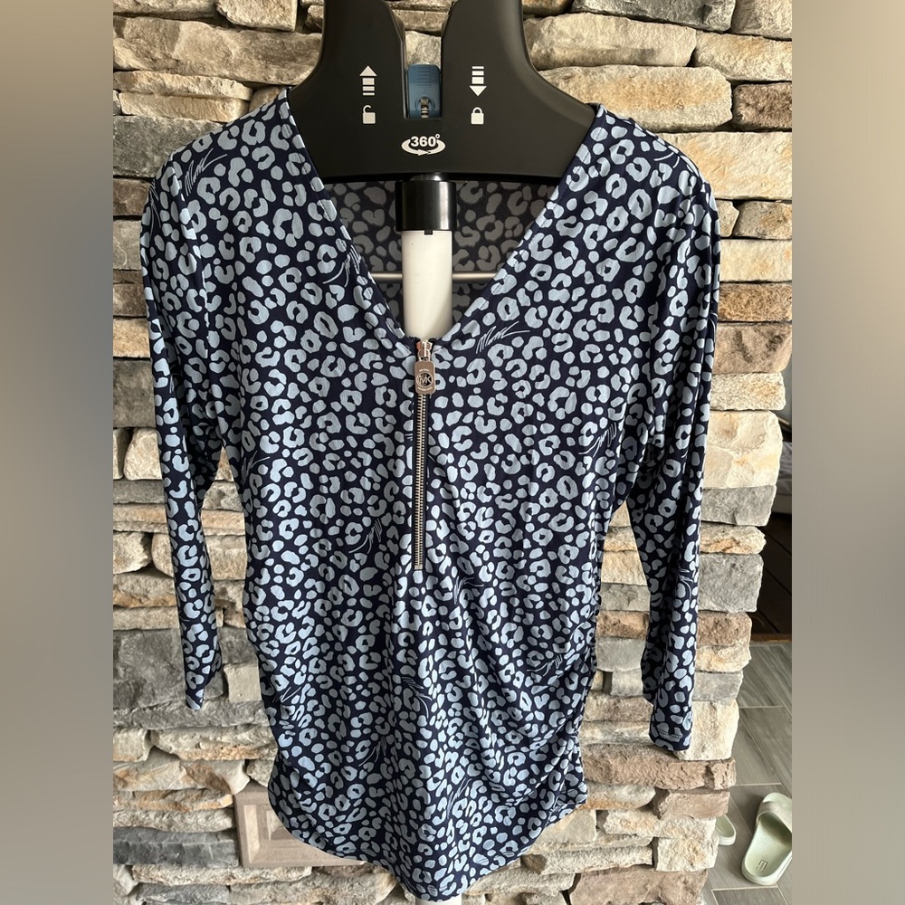 EUC Michael Kors blue cheetah print top - Size M
